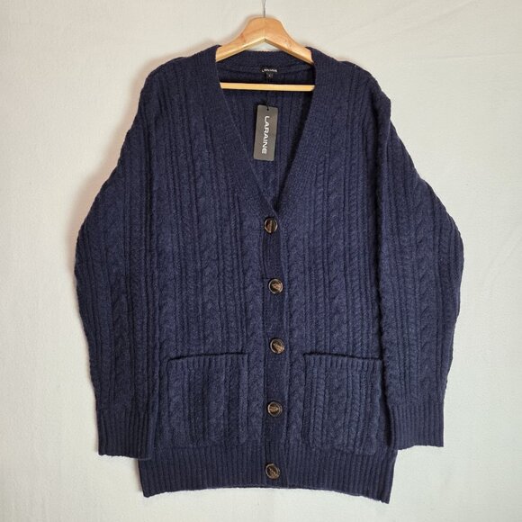 Womens L Cardigan Sweaters Open Front Button Chunky Warm Long Pockets Cable Knit - Picture 1 of 7